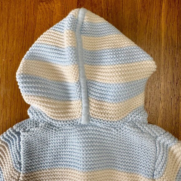 HANNA ANDERSSON Hoodie Cardigan Baby 0-3 50 Organic Cotton Blue Striped Sweater - Picture 4 of 8